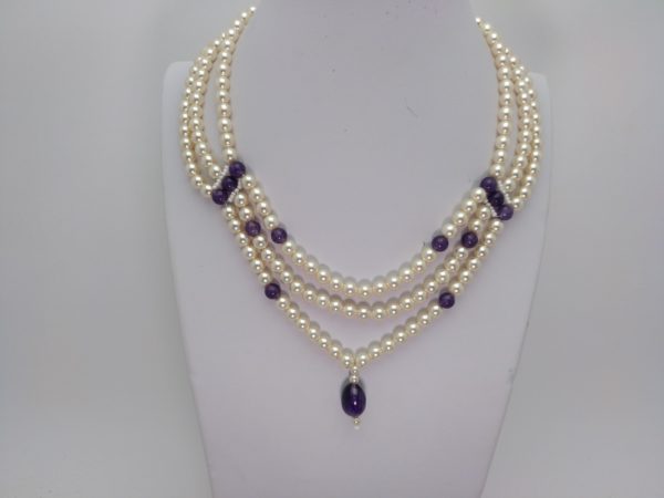 Collar En Perlas Y Amatistas Transparentes &Quot;Unicos&Quot;