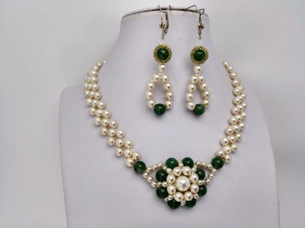 Collar En Cuarzo Verde Y Pendientes.&Quot;Brillantes